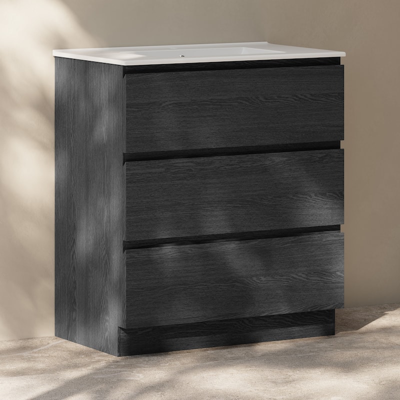 Liberte 30" Freestanding Bathroom Vanity In Black Oak With Sink Top - 30