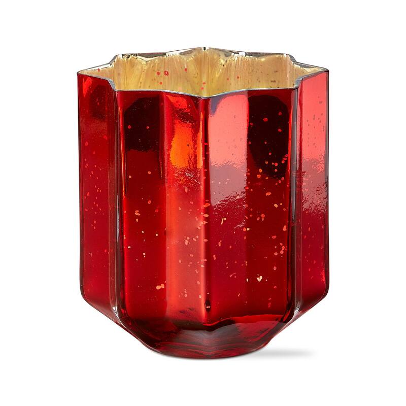 Christmas Red Starlight Blown Glass Tealight Votive Candle Holder Large Tabletop Mantel Centerpiece Decoration 7 inch
