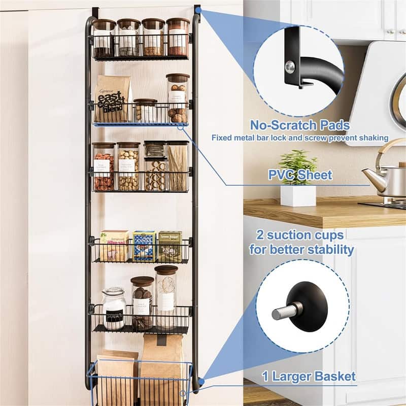 Over the Door Pantry Spice Rack Organizer with 6-Tier - 15.5"D x 12.2"W x 10.5"H