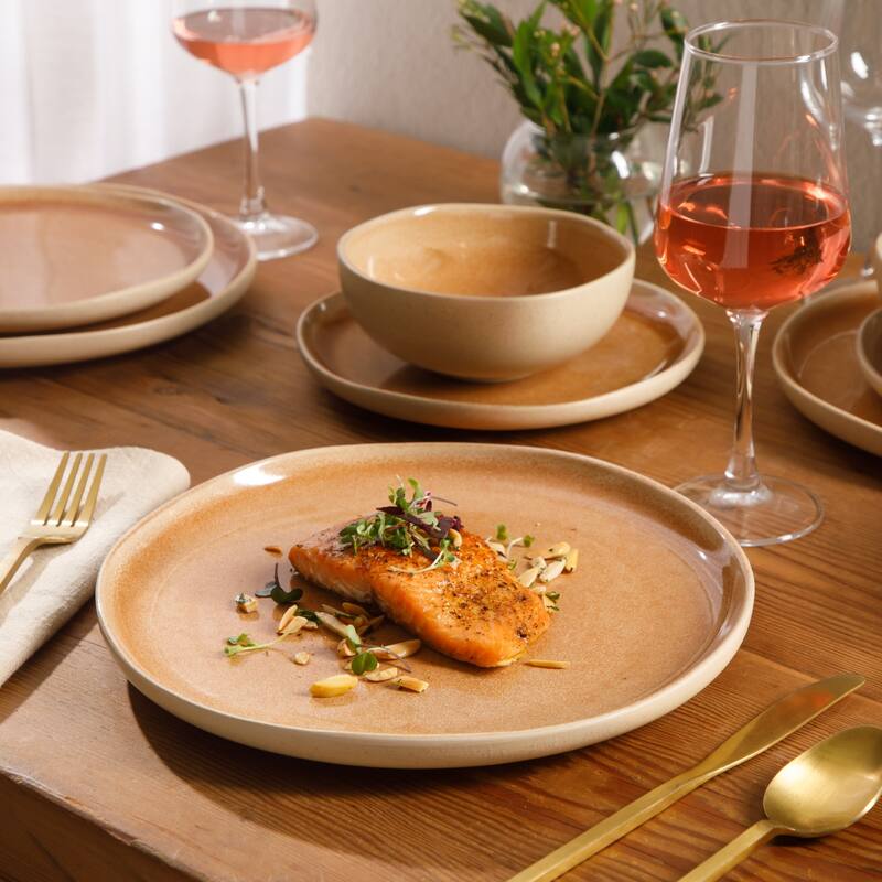 Gibson Elite Manila Bay 16-Piece & 12-Piece Stoneware Reactive Glaze Modern Artisan Dinnerware Set, Service for 4