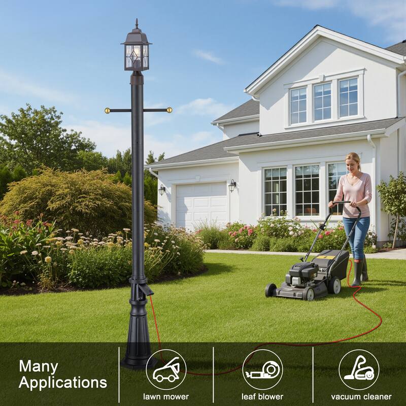 C Cattleya 72" Matte Black Aluminum Outdoor Lamp Pole with Base and GFCI Outlet