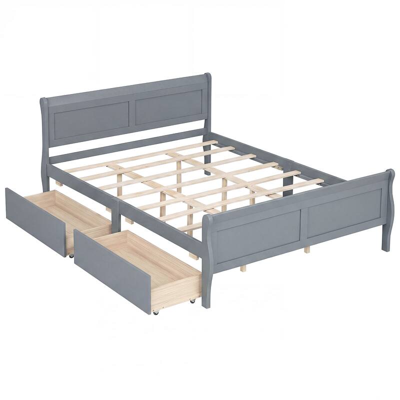 Costway Twin Size Bed Frame with 2 Storage Drawers Wood Platform Bed