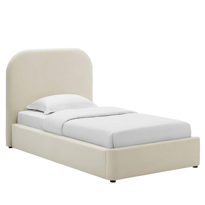 Keynote Performance Velvet Curved Twin Platform Bed - Twin - Alabaster