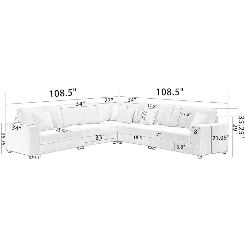 Oversized Corduroy Fabric Modular L Shaped Sectional Sofa Couch