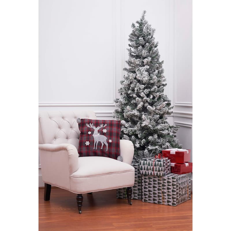 Frosty Deer Plaid 18" x 18" Embellished Throw Pillow
