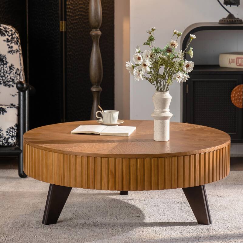 Retro Round Coffee Table with Storage