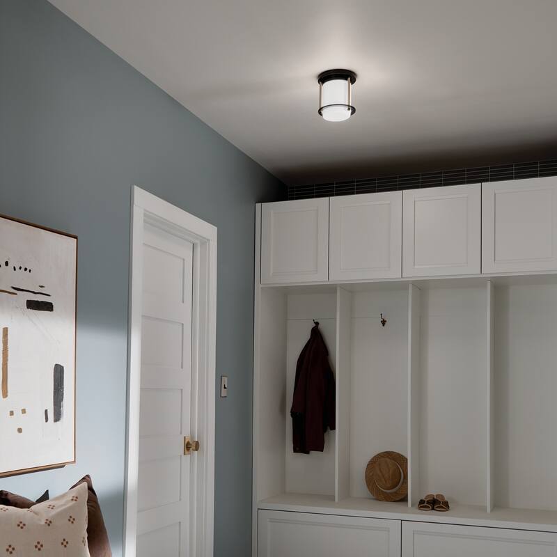 Kichler Lighting Brit 7.25 in. 1-Light Black and Champagne Bronze Flush Mount Light with Satin Etched Glass
