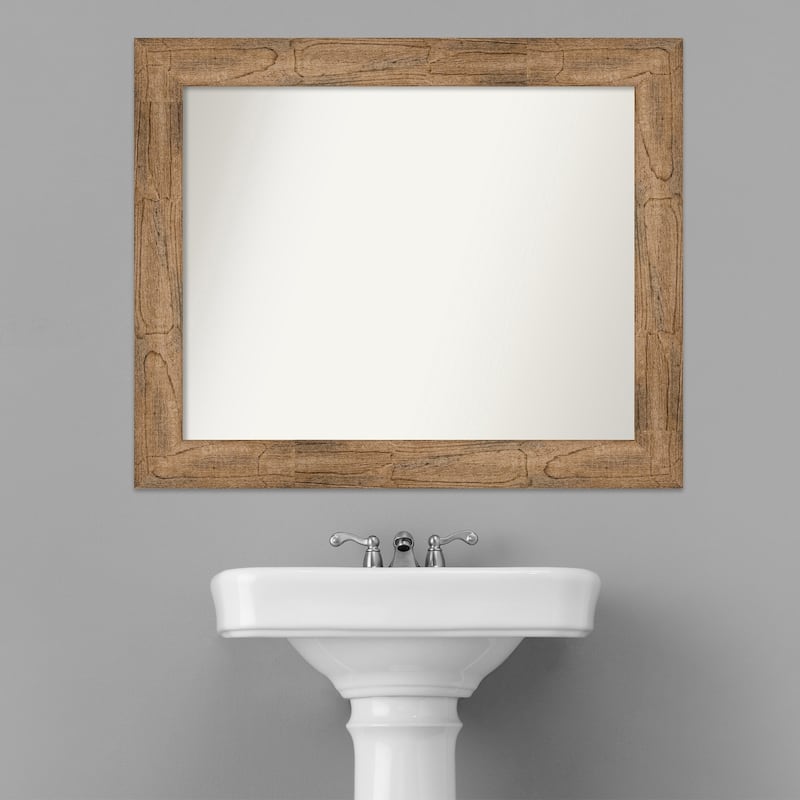 Non-Beveled Wood Bathroom Wall Mirror - Owl Brown Frame