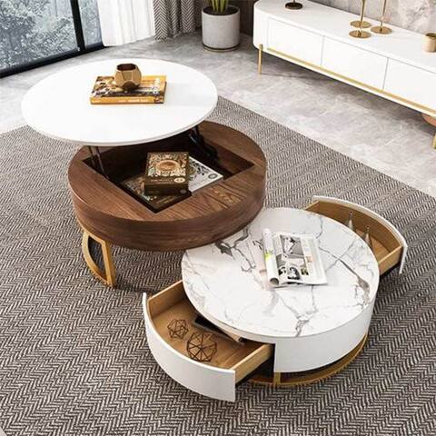 Dark brown coffee table sintered stone nesting table round shape table