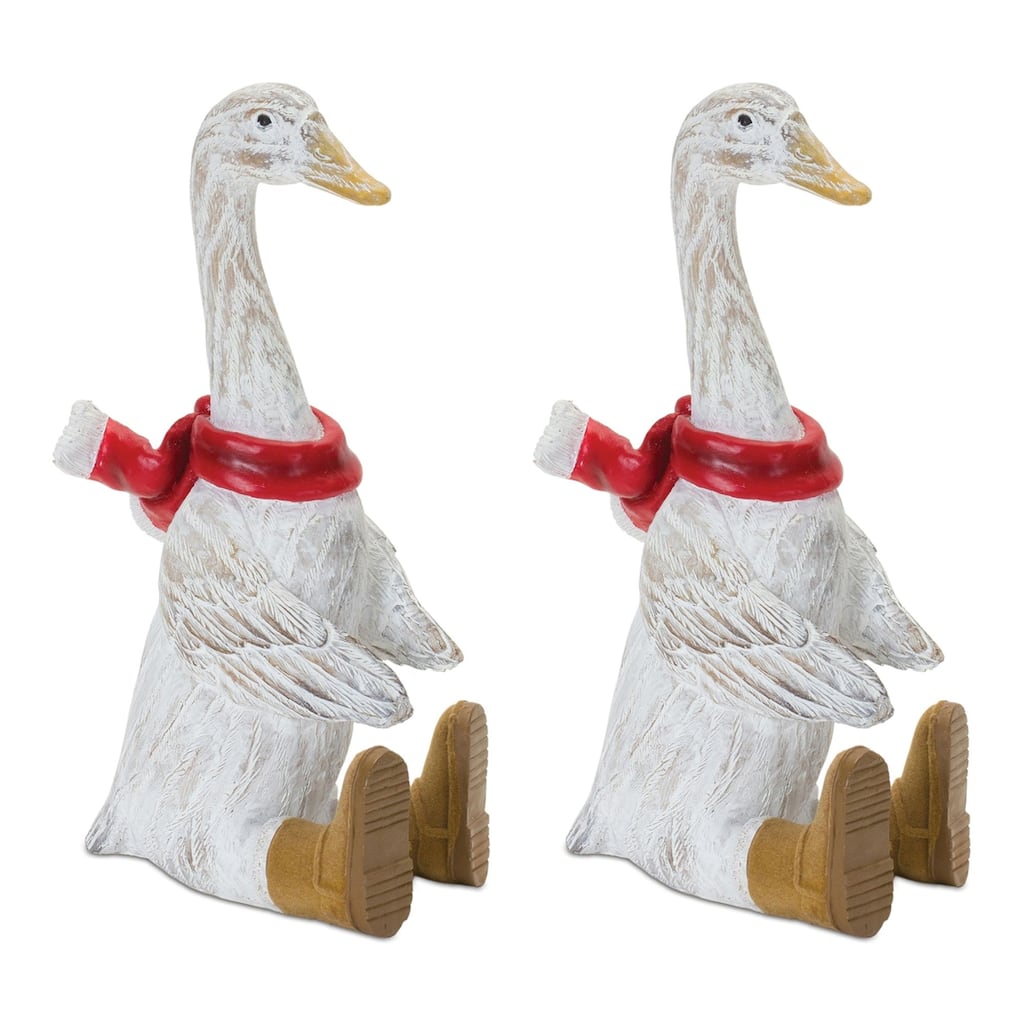 Set of 2 Sitting Goose with Boots Christmas Tabletop Figurines 10"