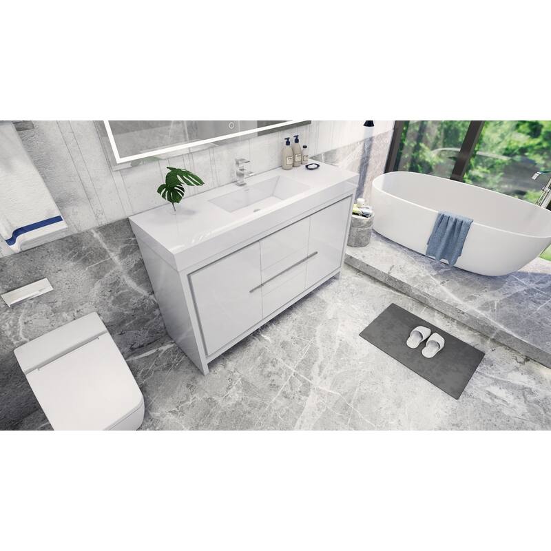 Dove 60'' Freestanding Vanity with Single Reinforced Acrylic Sink