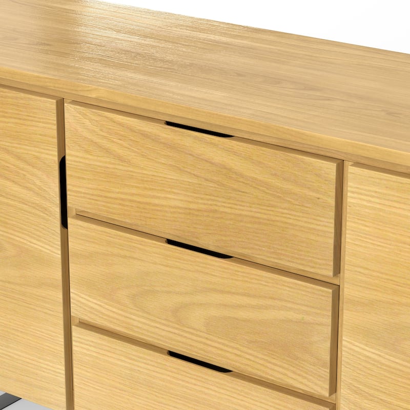 WYNDENHALL Mitchell Metal 60 inch Wide Rectangle Modern Industrial Sideboard Buffet in OAK WOOD - 60'' x 17'' x 30