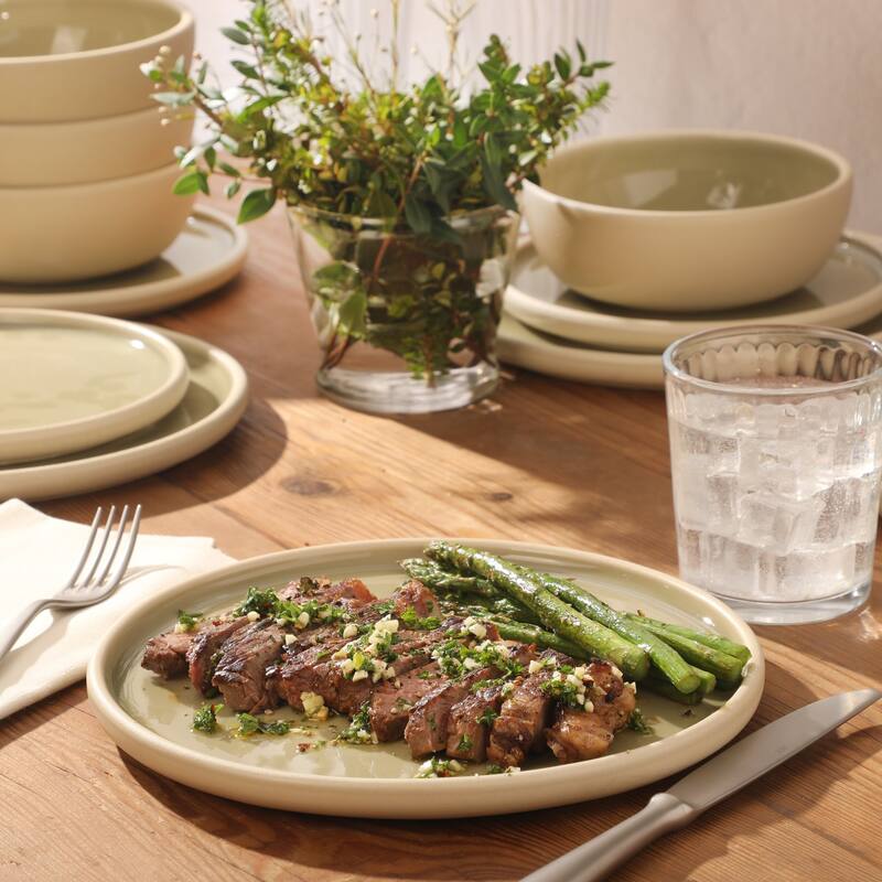 Gibson Elite - Made in Portugal - Port Gaia 12 Piece (Service for 4) Reactive Glaze Dishes Stoneware Ceramic Dinnerware Set