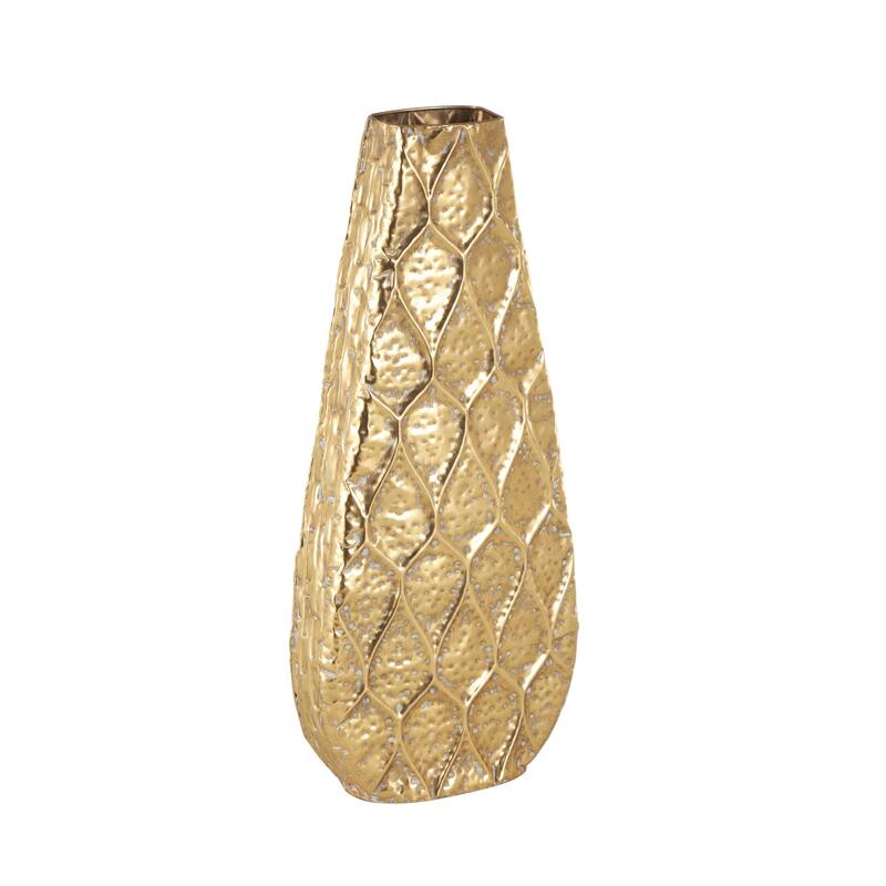 Metal Textured Concaved Teardrop Decorative Vase with Spotted Gray Accents - Gold - Roche River Decor