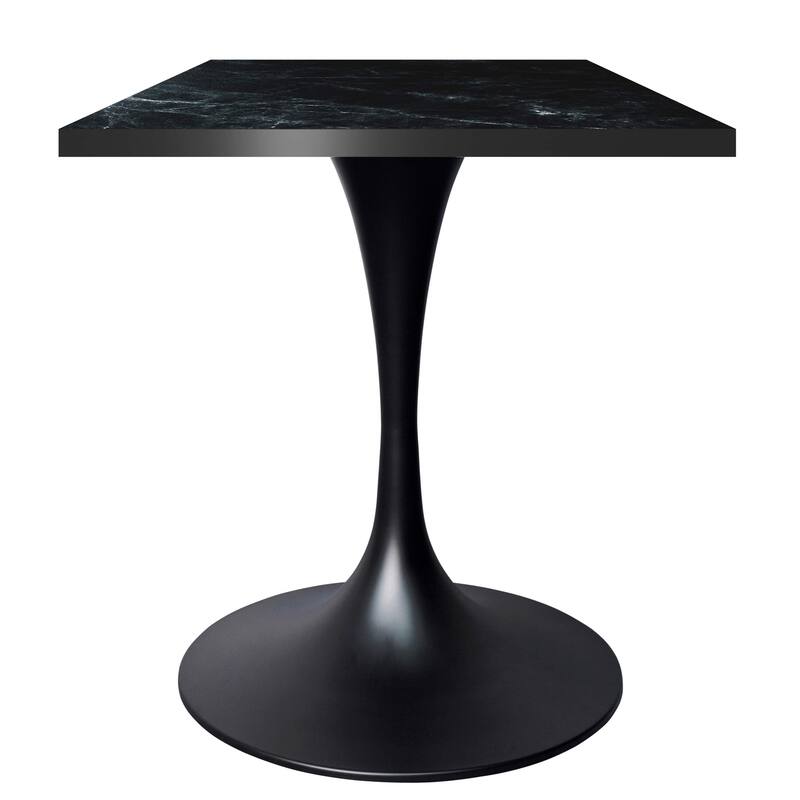 Verve 24 in. Wide Dining Table Square MDF Wood Tabletop in Black Stainless Steel Pedestal Base Accent Kitchen Table - Black