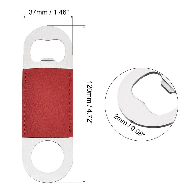 Bottle Opener, 4.7" Stainless Steel Beer Opener with Leather Handle - Red - 1pcs