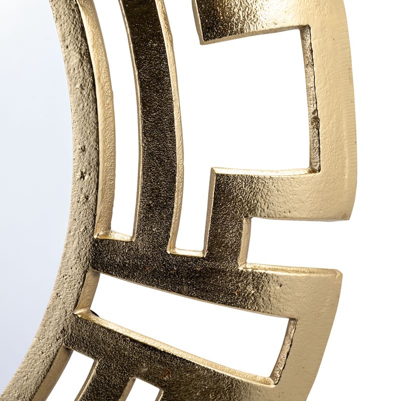 24" Round Metal Mirror Contemporary Abstract Gold Aluminum Mirror in Tribal Design Creative Glam Decorative Wall