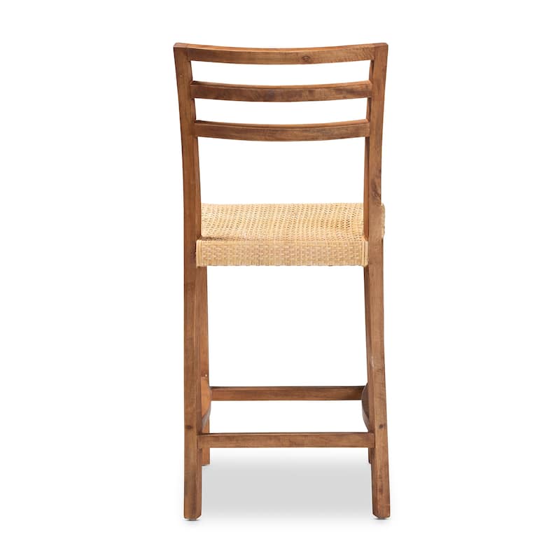 Arthur Mid-Century Wood & Natural Rattan Counter Stool