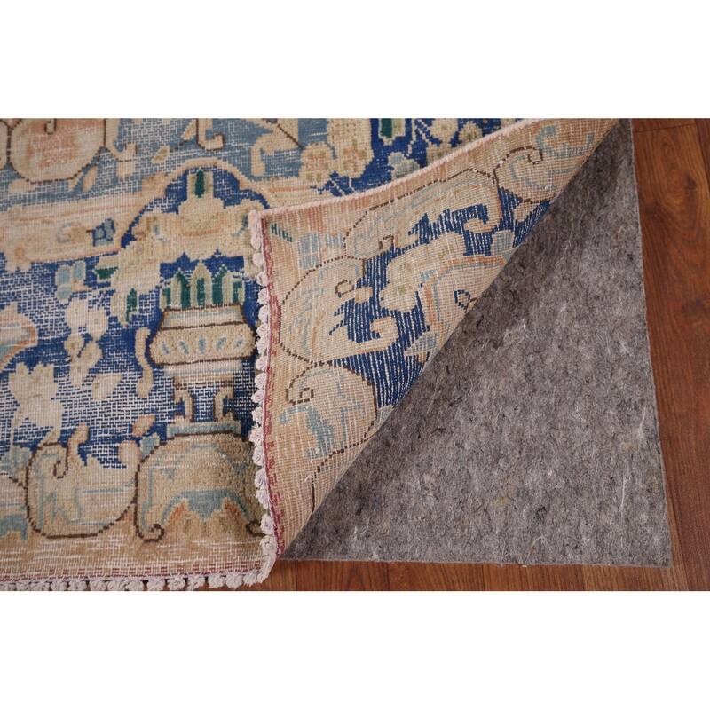 Distressed Kerman Vintage Persian Area Rug Handmade Wool Carpet - 6'4" x 8'11"