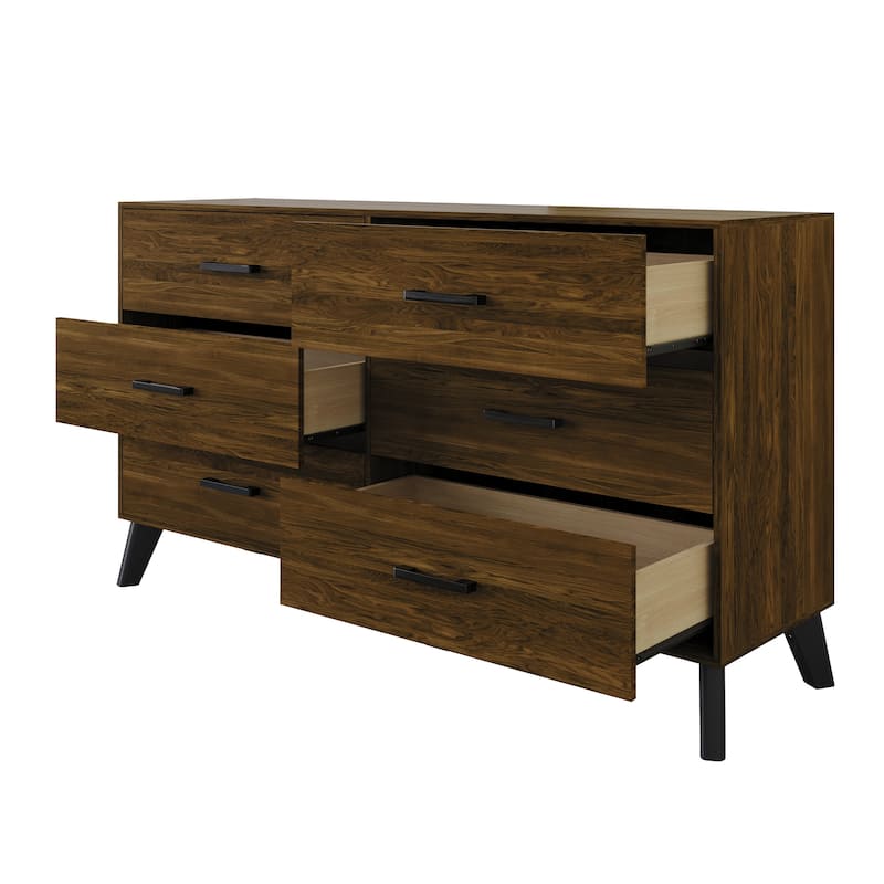 CraftPorch Corduroy 4-pieces Mid-Century Modern Grey Bed with Brown Furniture Bedroom Set