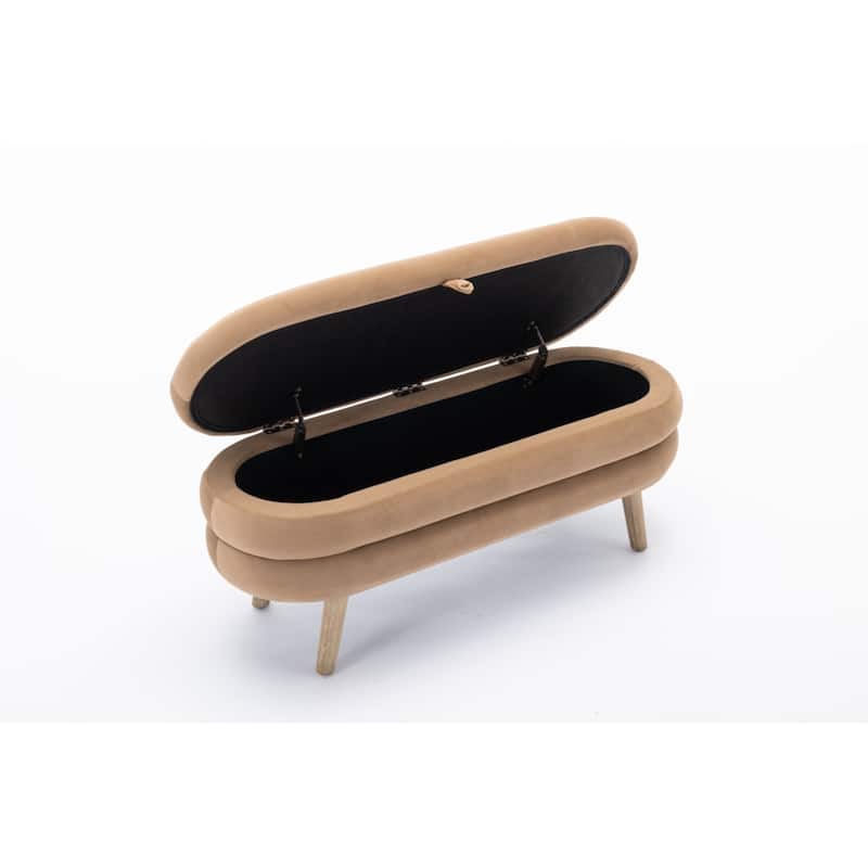 Velvet Fabric Storage Bench Bedroom Bench With Wood Legs For Living Room Bedroom Indoor