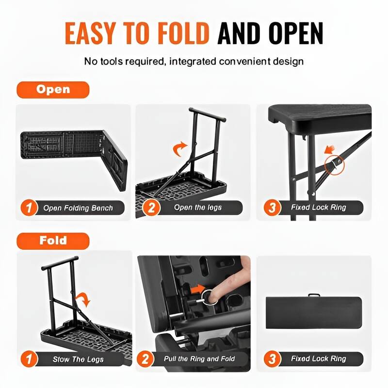 HDPE Folding Bench, 6FT Portable Outdoor Seating - 72” L x 11” W x 17” H