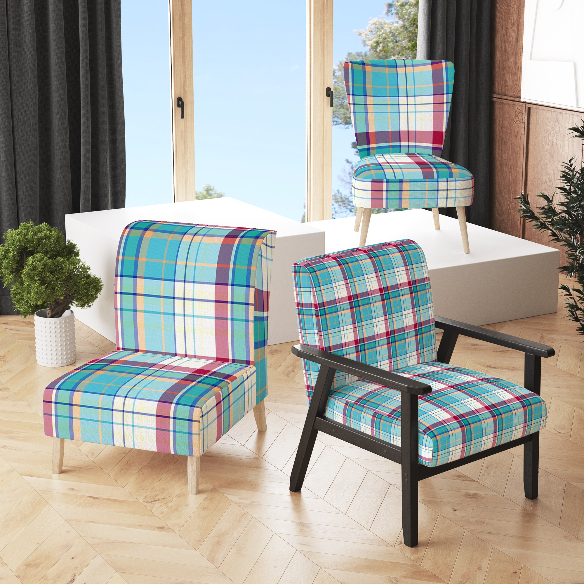 Designart Blue and Red Checked Tartan Upholstered Patterned Accent Chair and Arm Chair Bed Bath Beyond 37831195