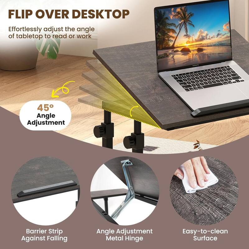 Mobile Standing Desk Adjustable Computer Desk w/Tilting Desktop