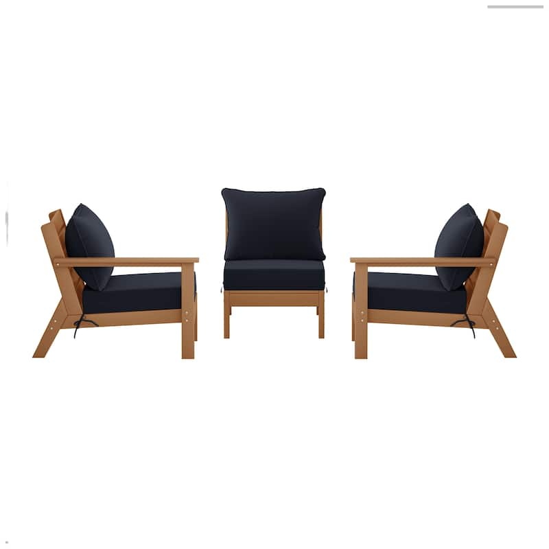Polytrends Birchwood All Weather HDPE Outdoor Patio Deep Seating Teak Sofa With Cushions (3-Piece)
