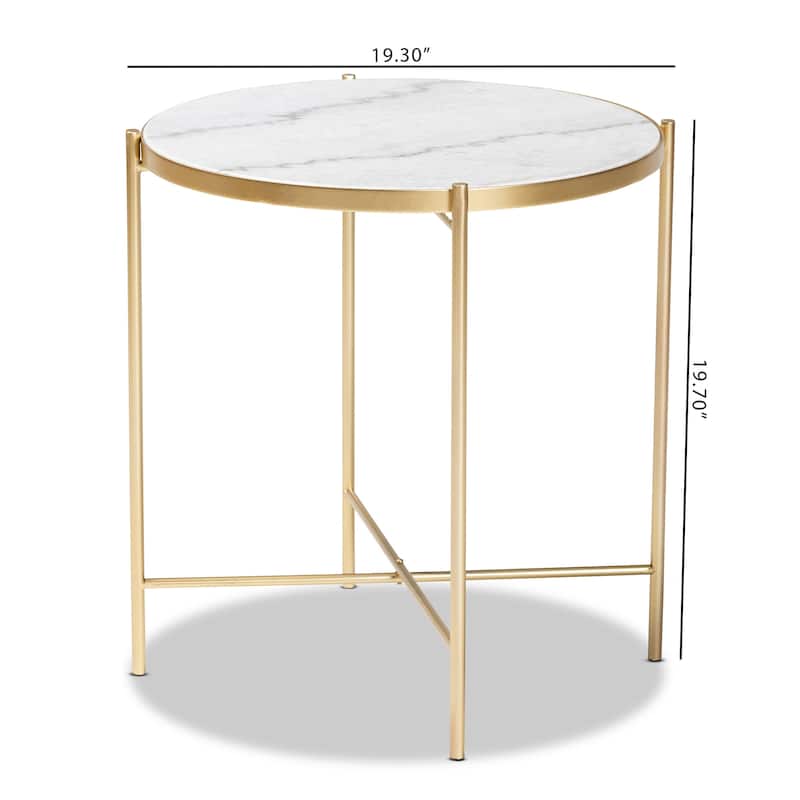 Maddock Contemporary Gold Metal End Table with Real Marble Tabletop