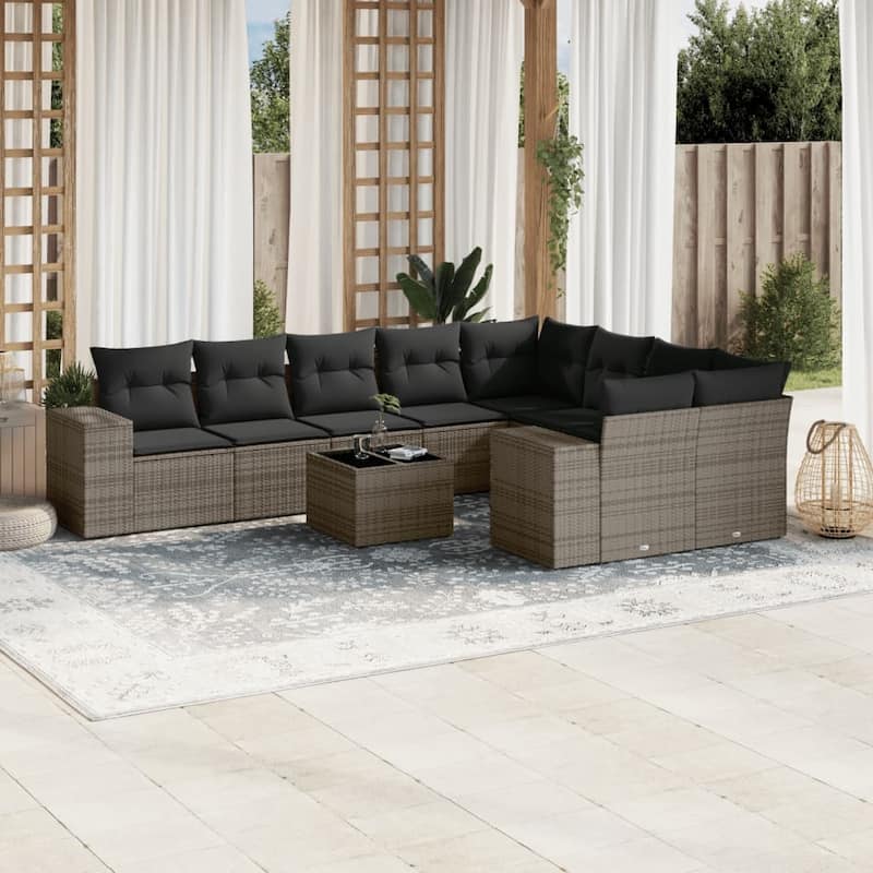 vidaXL Patio Sofa Set with Cushions Outdoor Conversation Furniture Poly Rattan