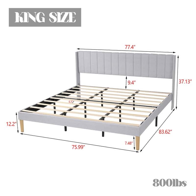 Caxkun Upholstered Platform Bed Frame with Wingback headboard