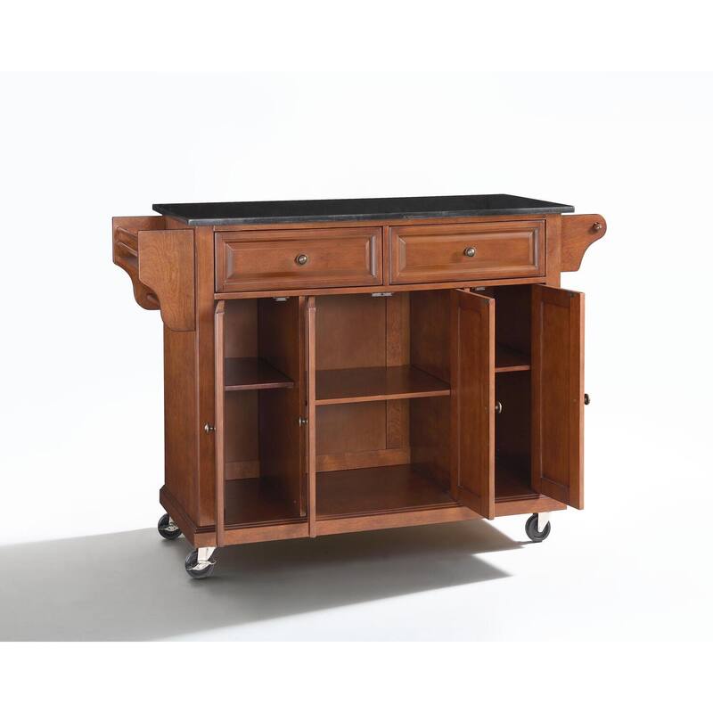Full Size Kitchen Cart with Stainless Steel Top - Mobile Island with Tiered Shelf & Storage