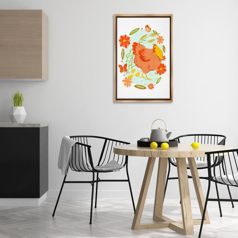 Stupell Hen & Chicks Circular Florals Framed Floater Canvas Wall Art Design By Hannah Moren