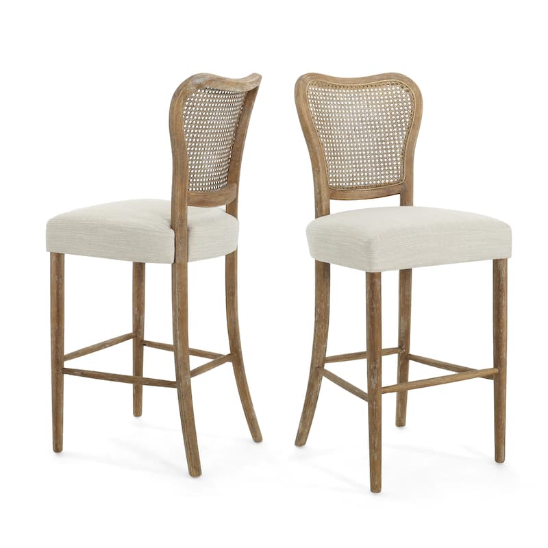 Roomfitters Rattan Back Counter Height Chair Set of 2, Rustic Farmhouse Style Seating, Natural