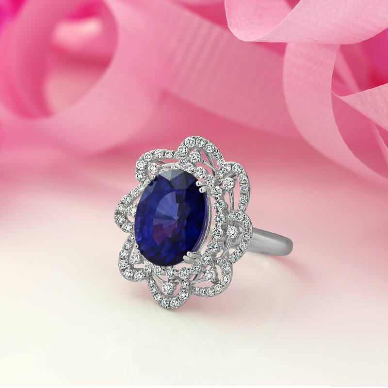 Auriya 18k Gold 10.05ct Oval Sapphire Halo Diamond Engagement Ring 1 1/4ct TDW