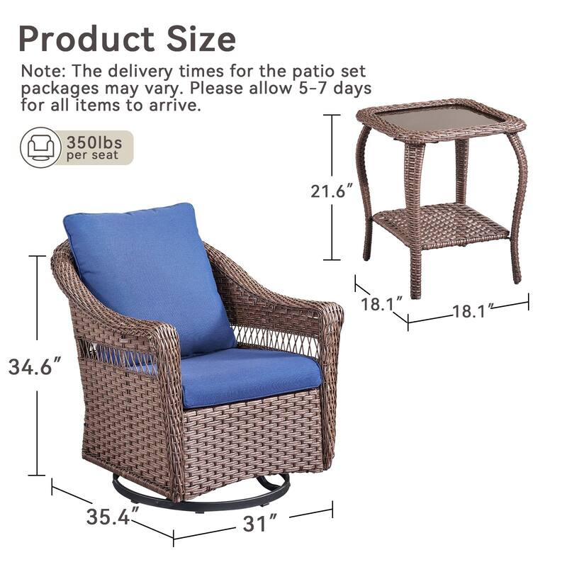 Pocassy 3 Pieces Swivel Chair with Side Table