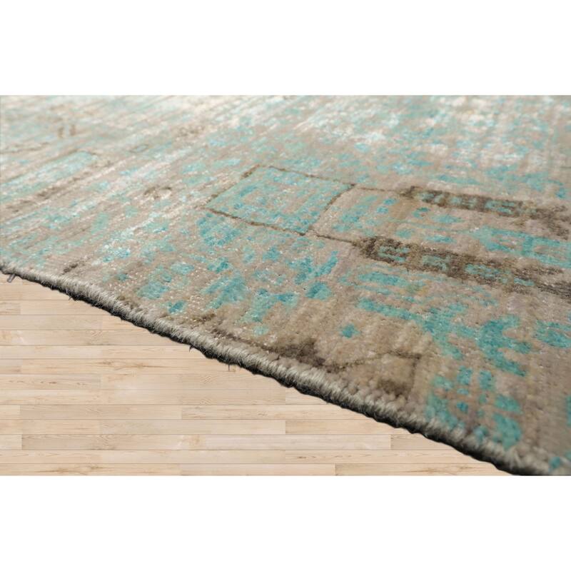 2'x3' Turquoise Tibetan Wool and Bamboo Silk Oriental Area Rug - 2' x 3'