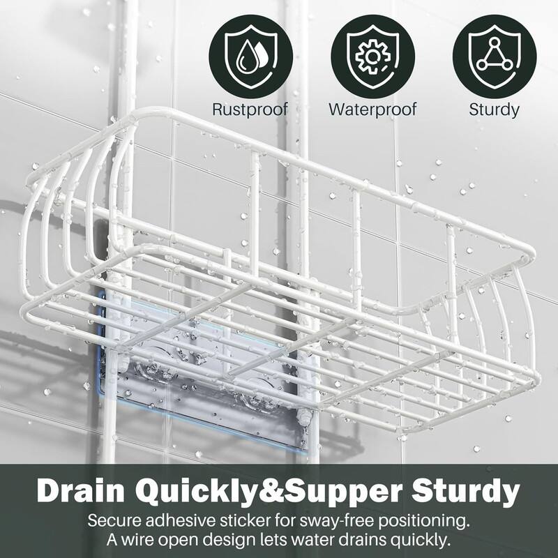Shower Caddy Hanging, Anti-Swing Over Head Shower Caddy Rustproof with hooks for Towels, Sponge and more
