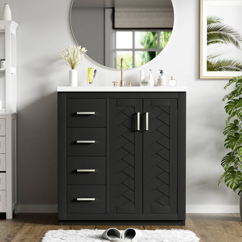 Bathroom Vanity with Sink, Vanity Set with Undermount Sink, Bathroom Storage Cabinet with 3 Drawers and Soft-Closing Doors