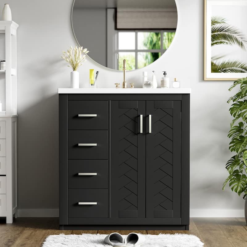 Freestanding Vanity Cabniet for Bathroom with Ceramic Sink, 3 Drawers, Soft Closing Doors and Gold Metal Handles