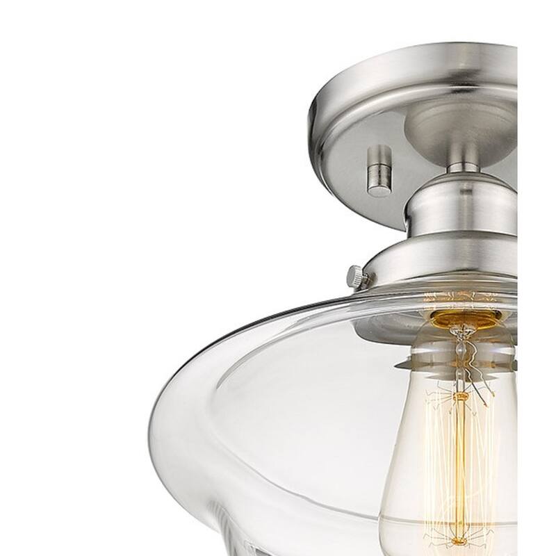 1 Light Mini School-House Glass Semi-Flush Light in Nickel