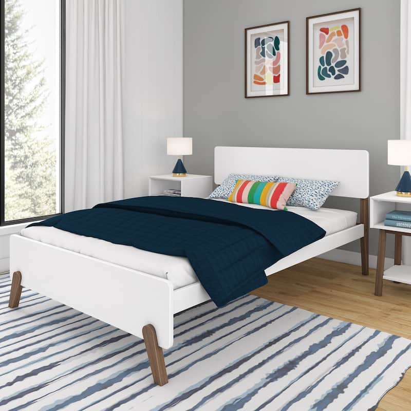 Max and Lily Mid-Century Modern Full-Size Panel Bed - White/Walnut