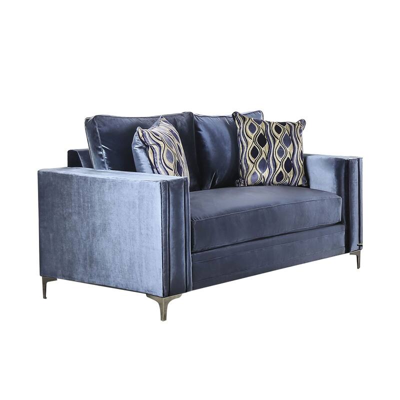 Microfiber And Wooden Love Seat in Satin Blue