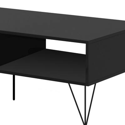 2 Drawer Wooden Rectangular Coffee Table With Hairpin Legs, Black and Brown