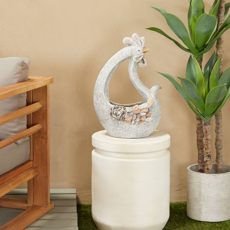 Gray Fiberglass Indoor Outdoor Planter with Stone Mosaic Design