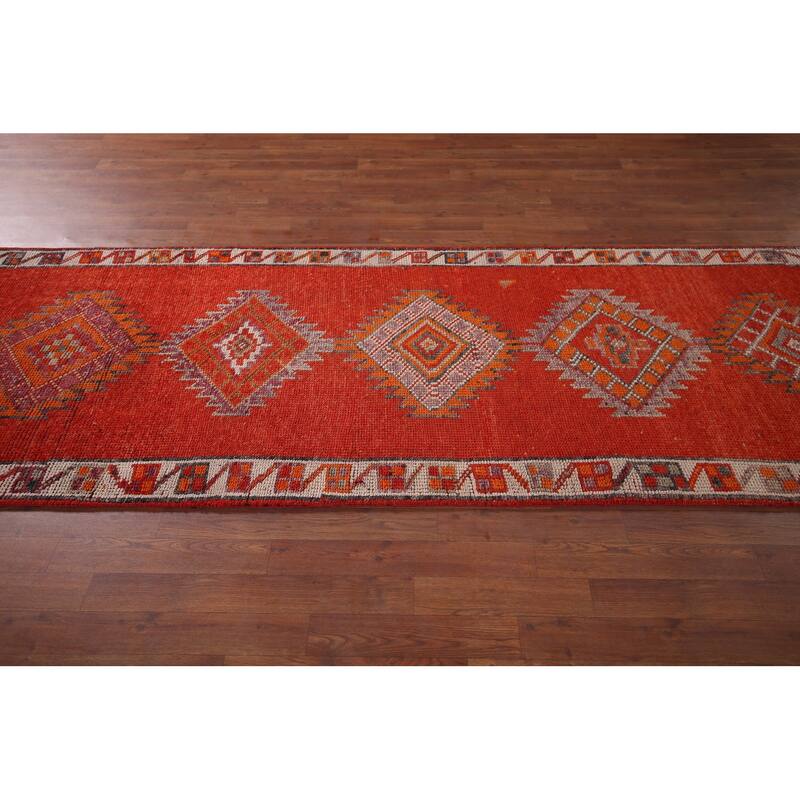 Oushak Turkish Vintage Runner Rug Hand-Knotted Tribal Wool Carpet - 3'4"x 11'10"