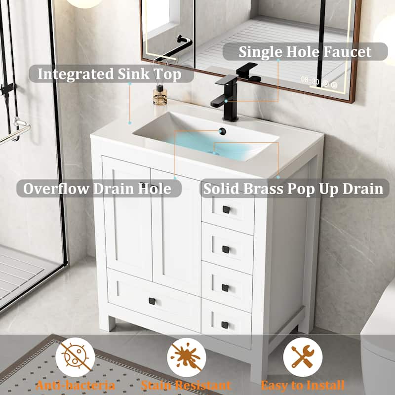 Eclife 30'' Bathroom Vanities Cabinet with Drop in Sink Combo Set
