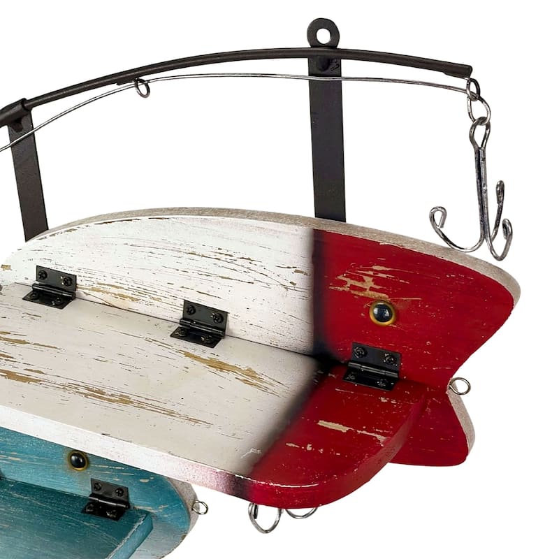24 Inch Wood & Metal Fishing Pole Decorative Wall Shelf - 16 X 24 X 4.5 inches