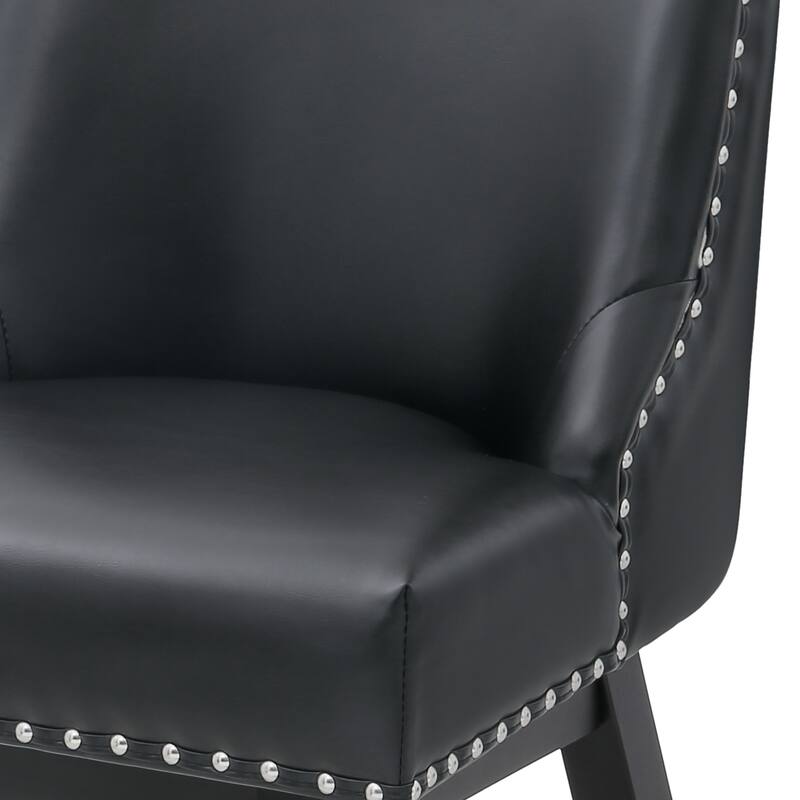 26 in. Fabric Upholstered Counter Height Swivel Bar Stool with Footrest - 19.6"D x 19.6"W x 37"H - Set of 4 - Black/Faux Leather